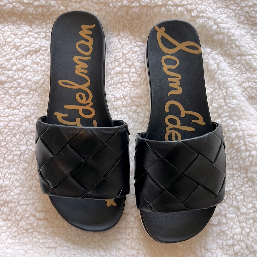 Sam Edelman black leather slides